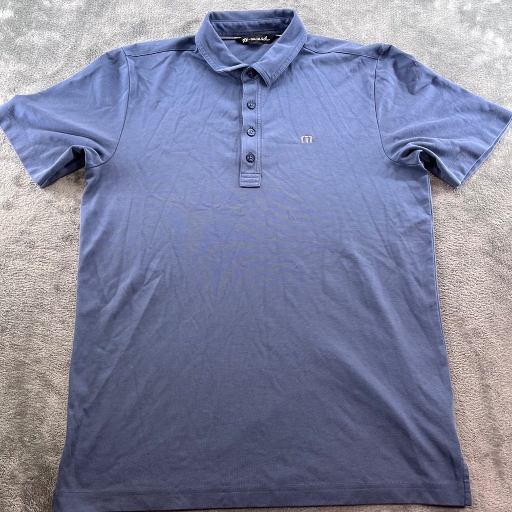TravisMathew Mens Blue Pique Knit Short Sleeve Golf Polo Shirt Size Medium